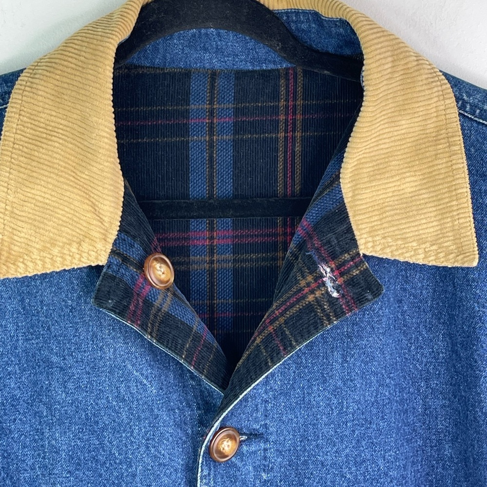 Vintage Herman Geist 90’s  Reversible Barn Coat Denim-Plaid Corduroy Size L - Picture 4 of 12